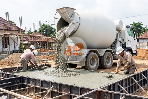 Pengecoran lantai rumah dengan beton readymix K225