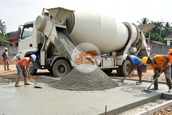 Truuk molen beton sedang menuang beton